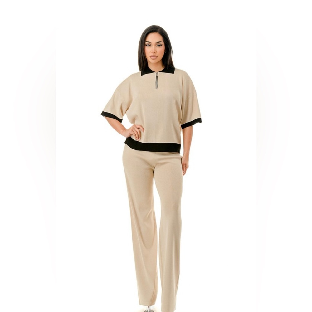 Almond & Black Collared baggy, loungewear set
